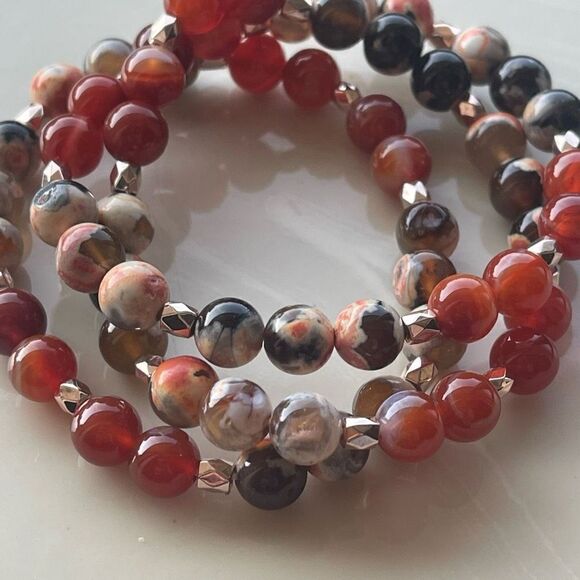 Orca agate carnelian ONE NEW stretch bracelet crystal stone orange rose gold - Picture 9 of 12
